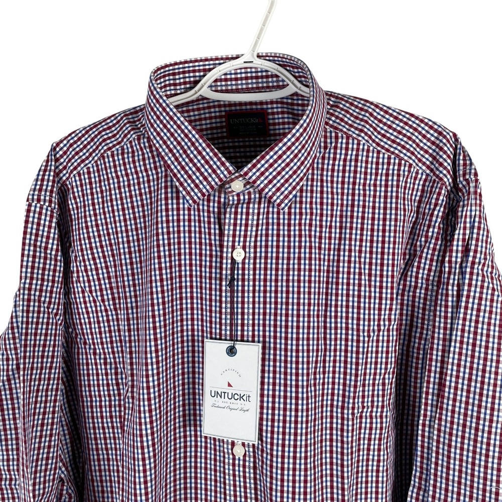NEW‎ UNTUCKit Mens Amberhill Button Up Shirt 2XL Regular Red Blue Plaid Cotton